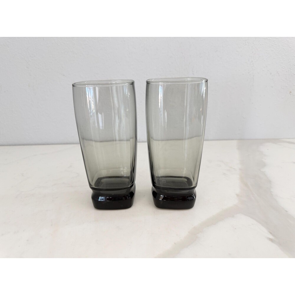 Vintage Glass Tumblers by Libbey Carrington  in Tawny Smoke Set of 2 Square Base
